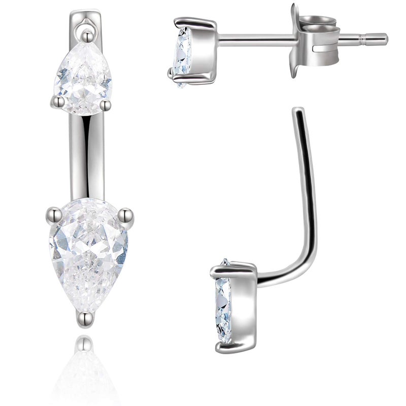 espere Double Pear Shaped Cubic Zirconia Ear Jacket Earrings in Sterling Silver CZ Front Back Earrings - Image 1